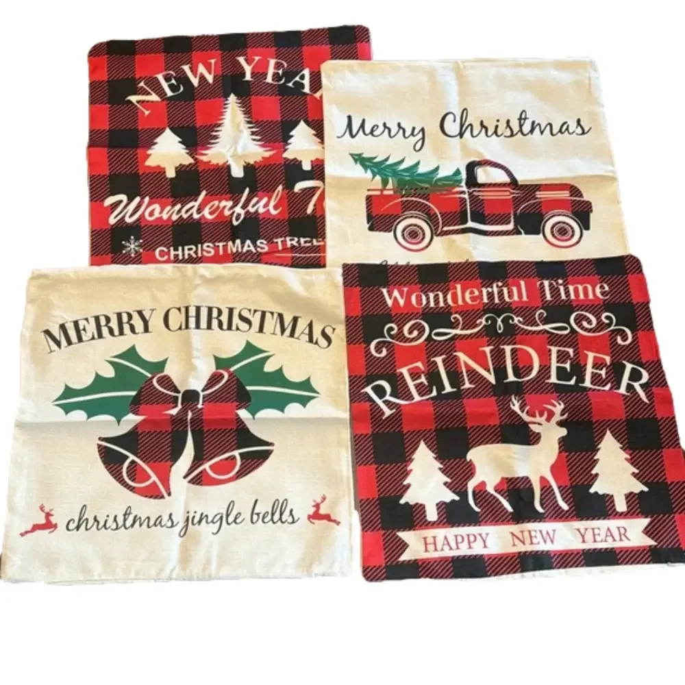 Bundle Of 4 Rustic Christmas Pillow Covers